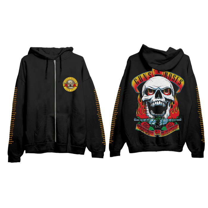 Tour 2025 Skull Bullet Logo Zip Up Hoodie